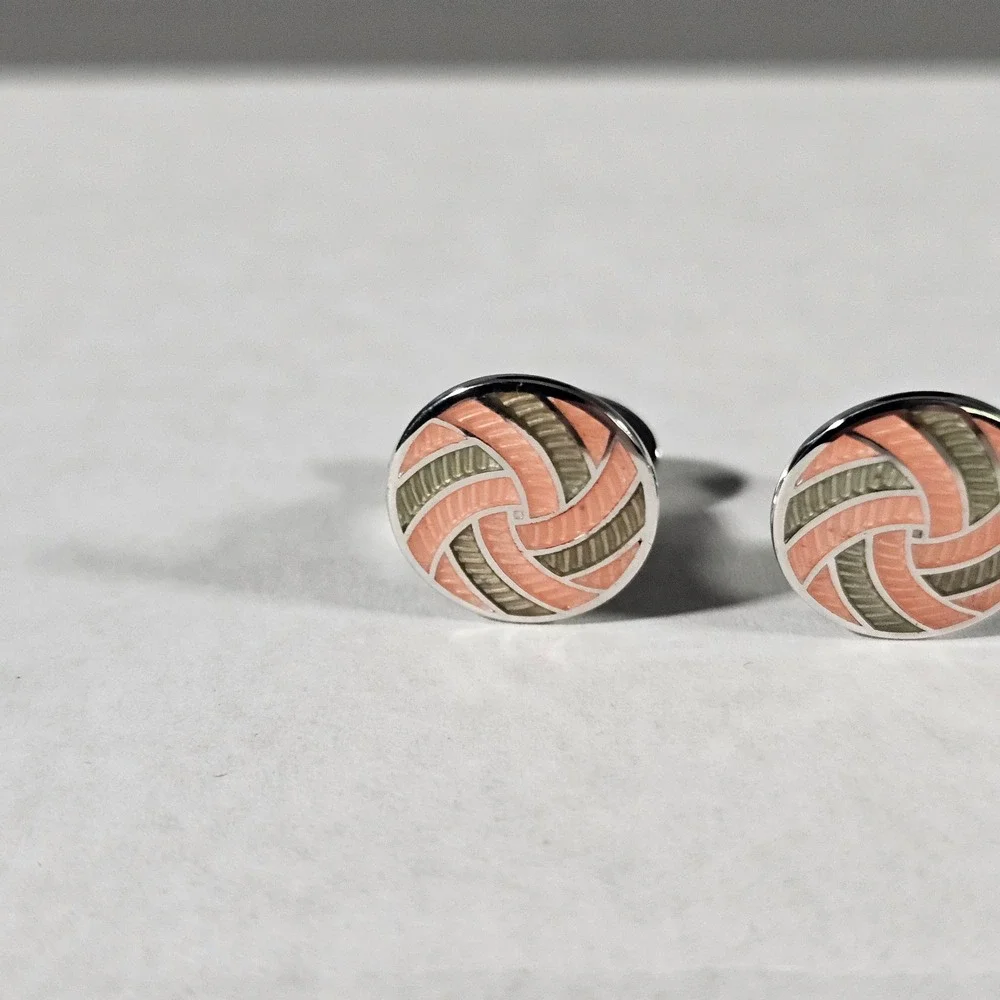 Jan Leslie Cufflinks Mens OS Silver Coral Green Enamel Swirl Sterling Silver 925
